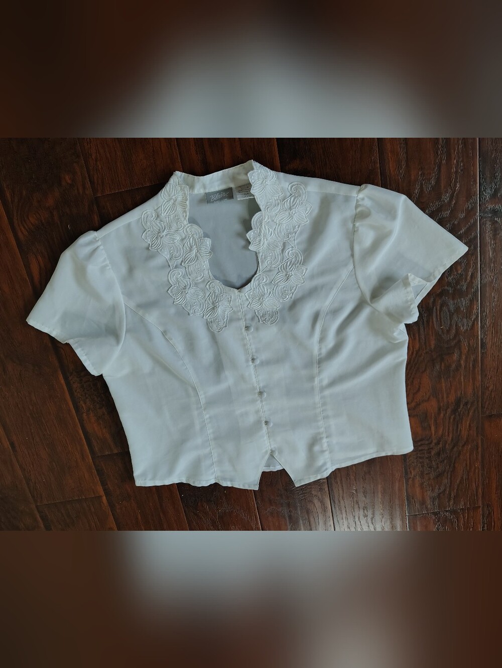 Vintage 80s Blair white floral collar button down blouse Size XL